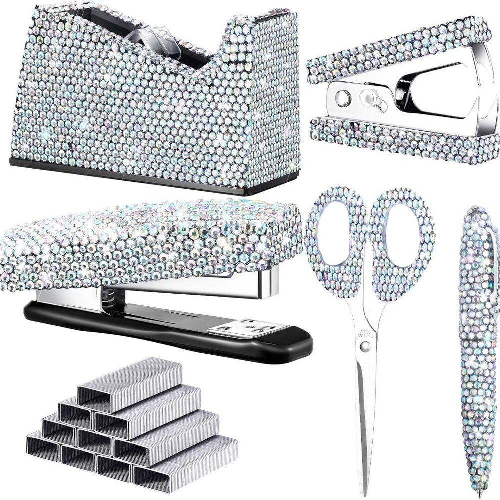 NEW Sparkling Bling Swarovski Crystal Rhinestone Desk Set Pink Purple  +…